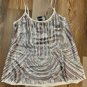 Express S Cream Strappy Tank with Sequins